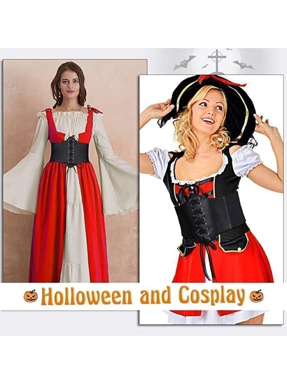 2 Pack Black & Brown Leather Elastic Wide Stretch Belts Corset Halloween Costume - Picture 7 of 12